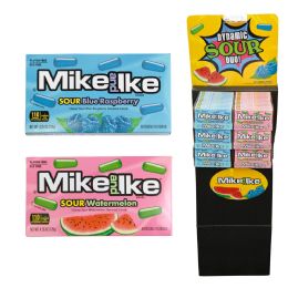 72 Bulk Mike & Ike Sour Watermelon And Sour Blue Raspberry 4.25 Oz Theater Boxes In Floor Display