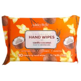 24 Bulk Hand Wipes 30ct Scented Vanilla Coconut Ashley Belle Collection 12pc Counter Display