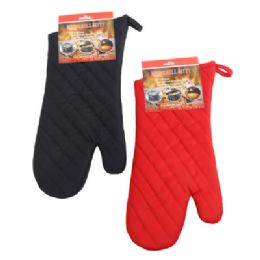 12 Bulk Oven Mitt Extra Long 14in Red/black Bbq Tcd