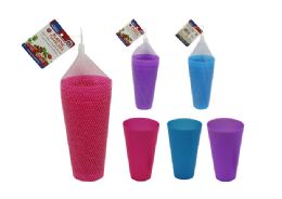 48 Bulk 3-Piece PLASTIC TUMBLERS BLUE PINK PURPLE Color