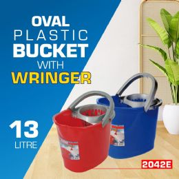 10 Bulk 13000ml Oval Plastic Mop Bucket + Wringer
