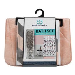12 Bulk 14pcs Memory Foam & Shower Curtain W/ Metal Hook Set