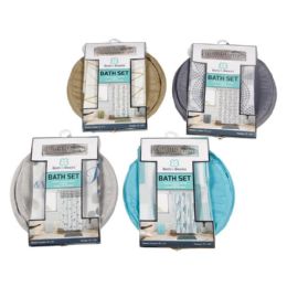 8 Bulk 14pcs Shower Curtain Set With Hamper & Metal Hooks