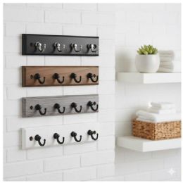 12 Bulk 4 Hook Wall Mount Wooden Coat Rack