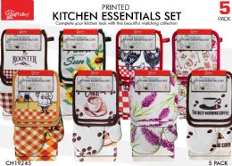 24 Bulk 5 Pcs Set Printed Oven Mitt With 2 Pcs Pot Holders & 2 Pcs Kitchen Towel