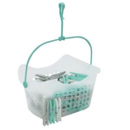 24 Bulk 48 Plastic Clothes Pegs With  Basket