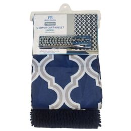 12 Bulk 14pk Polyester Shower Curtain Set With Chenille Bath Mat