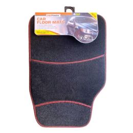 12 Bulk 4pc Carpet Car Mat Black W/ Red Tips
