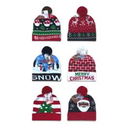 36 Bulk Beanie Winter Hat With Pom X-Mas Prints