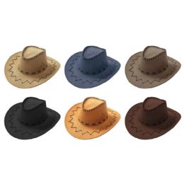 48 Bulk Mens Cowboy Hat With Wide Brim 6 Assorted Colors