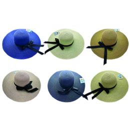 36 Bulk Womens Hat With Ribbon Large Brim 5 Assorted Colors