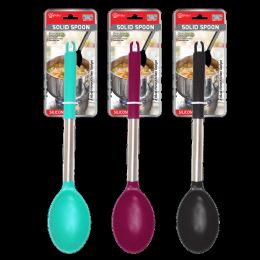 24 Bulk Kitchen Solid Spoon With Silicon Handle