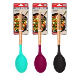 24 Bulk Kitchen Solid Spoon With Acacia  Wooden Handle