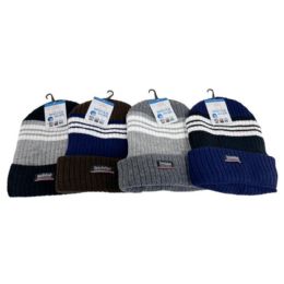 48 Bulk Mens Acrylic Strip Winter Hat 4 Assorted Colors