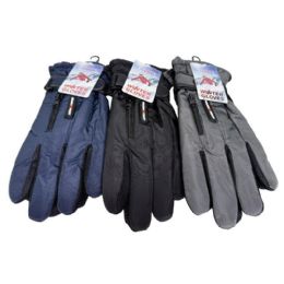 48 Bulk Men's Anti Slip Winter Ski Gloves With Zipper Design, 3 Assorted Colors