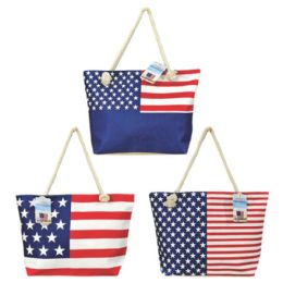 12 Bulk Beach Bag 3 Assorted Usa Flag Prints