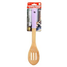 48 Bulk Bamboo Wooden Slotted Spoon