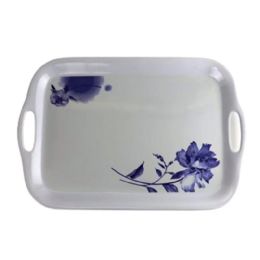 24 Bulk 18-inch Blue Floral Mlamine Serving Tray