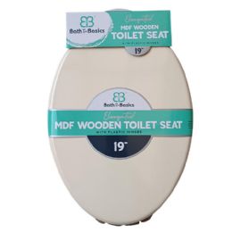 6 Bulk 19" Elongated Bone Mdf Wood Toilet Seat