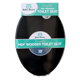 6 Bulk 19" Elongated Black Wood Toilet Seat
