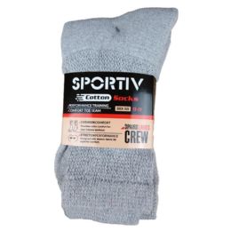 72 Bulk 3pk Grey Crew Sport Sock 9-11