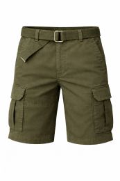 24 Bulk Yacht & Smith Mens Cotton 6 Pocket Cargo Shorts With Adjustable Belt Assorted Sizes, Olive