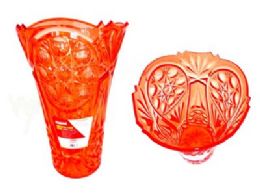 75 Bulk VASE CRYSTAL LIKE 9.25" High RED Color