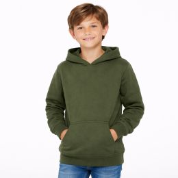24 Bulk Youth Fleece Pullover Hoodies Military Green Size Youth Small