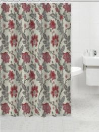 24 Bulk Burgundy Jacobean Floral Shower Curtain