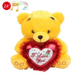 4 Bulk 24-inch 4-StylE-Mixed Yellow Bear W/ Heart & Sound