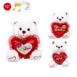 12 Bulk 16-inch 3-StylE-Mixed White Bear W/ Heart & Sound