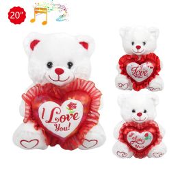6 Bulk 20-inch 3-StylE-Mixed White Bear W/ Heart & Sound