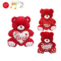 24 Bulk 12-inch 3-StylE-Mixed Red Bear W/ Heart & Sound