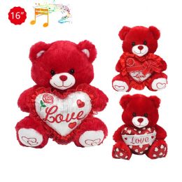 12 Bulk 16-inch 3-StylE-Mixed Red Bear W/ Heart & Sound