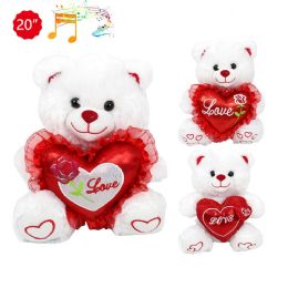 6 Bulk 20-inch 3-StylE-Mixed White Bear W/ Heart & Sound