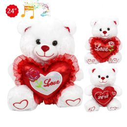 4 Bulk 24-inch 3-StylE-Mixed White Bear W/ Heart & Sound