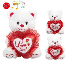 4 Bulk 24-inch 3-StylE-Mixed White Bear W/ Heart & Sound