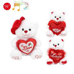 12 Bulk 16-inch 3-StylE-Mixed White Bear W/ Heart & Sound