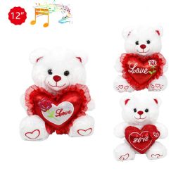 24 Bulk 12-inch 3-StylE-Mixed White Bear W/ Heart & Sound