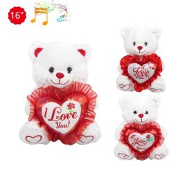 12 Bulk 16-inch 3-StylE-Mixed White Bear W/ Heart & Sound