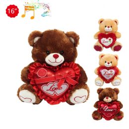 12 Bulk 16-inch 3-StylE-Mixed Brown Bear W/ Heart & Sound