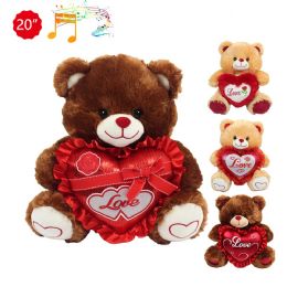 6 Bulk 20-inch 4-StylE-Mixed Brn/beige Bear W/ Heart & Sound