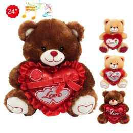 4 Bulk 24-inch 4-StylE-Mixed Brn/beige Bear W/ Heart & Sound