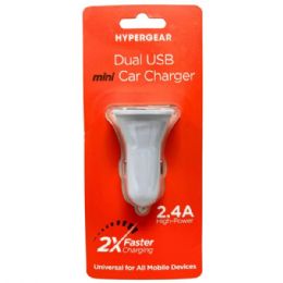 50 Bulk Hypergear White Dual Usb 2.4a Rubberized Vehicle Charger