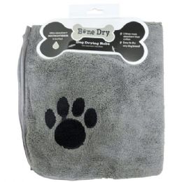 12 Bulk Bone Dry Embroidered Gray Microfiber Pet Robe With Adjustable Closure