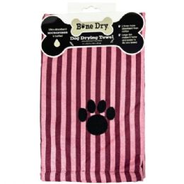 12 Bulk Bone Dry Pet Grooming Microfiber Towel In Cranberry Striped Collection