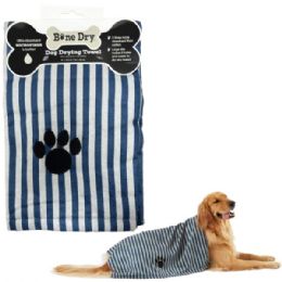 12 Bulk Bone Dry Pet Grooming Microfiber Towel In Navy Striped Collection