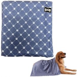 12 Bulk Bone Dry Pet Grooming Microfiber Towel In Blue Printed Trellis Collection
