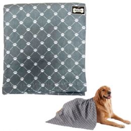12 Bulk Bone Dry Pet Grooming Microfiber Towel In Gray Printed Trellis Collection