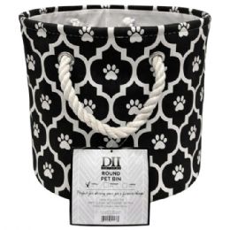 12 Bulk Bone Dry Polyester Round Pet Bin Size Small In Black With Lattice Paw Design